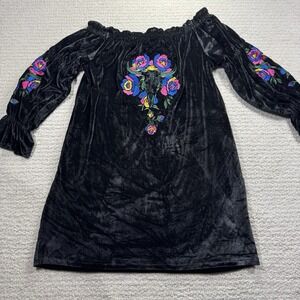 Merigold Kiss - Velvet Embroidered - Tunic Dress - Med-‎ Off Shoulder Boho - NWT